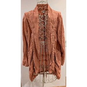 Sundance Moonlight Eyelet Jacket M Terracotta Cotton Open Kimono Cardigan Boho
